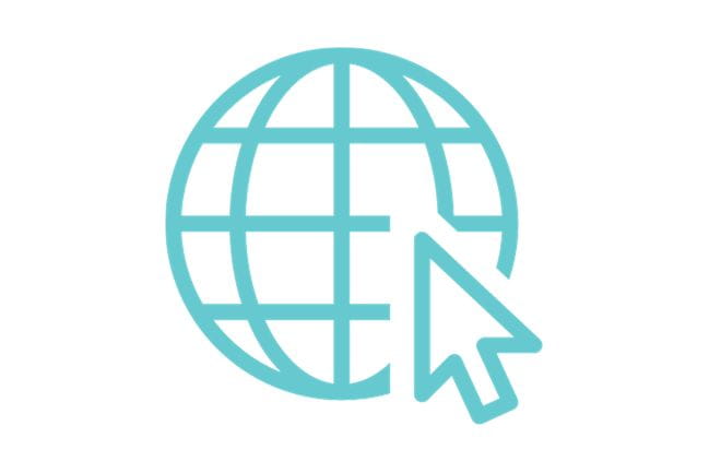 An icon of a globe with a mouse pointer hovering over it.