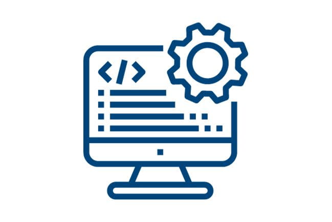 An icon of a computer with a gear icon on top.