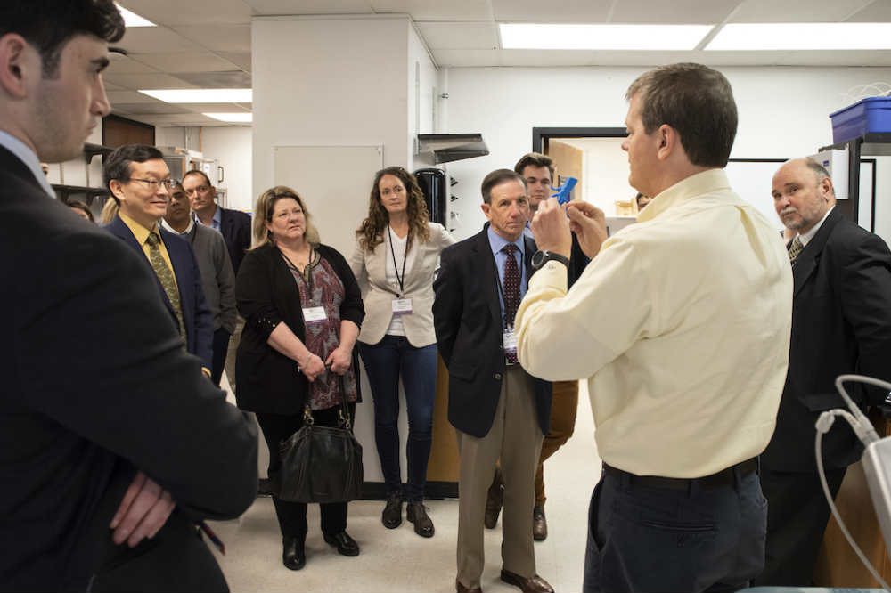 Dr. Mike Yost demonstrates how the 3-D printer works with MUSC surgeons to save lives. 