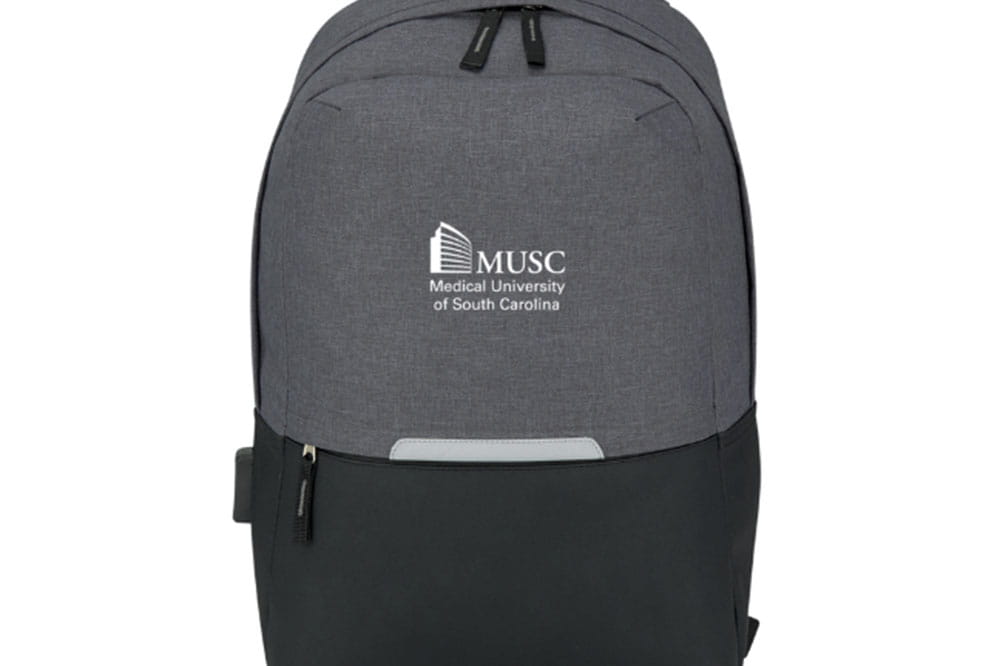 Grey and black backpack