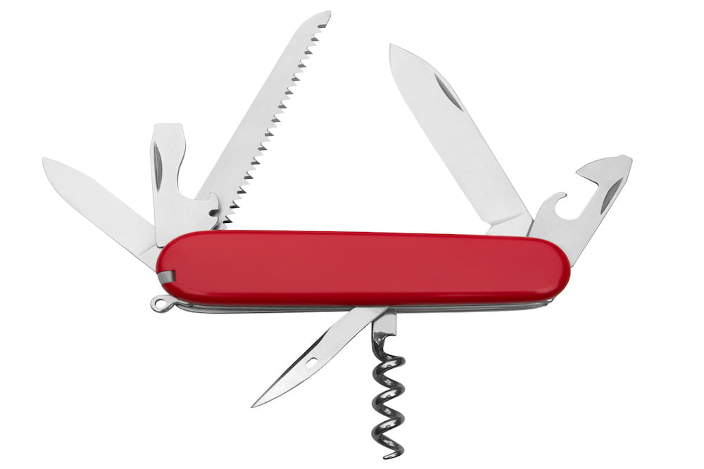Red Army Knife Multi-tool, isolated on a white background