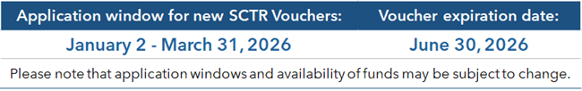 Application windows for new SCTR Vouchers: January 2 - March 31, 2026, expiration June 30, 2026