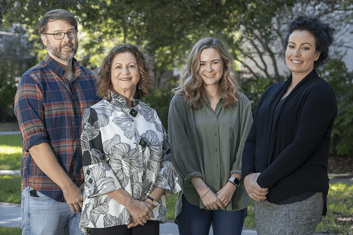 From Left to Right: Dr. Matthew Greseth, CGS assistant director of science communications initiatives; Dr. Paula Traktman, CGS dean; and SC-SWIFT interns Julia Lefler and Catherine Mills.