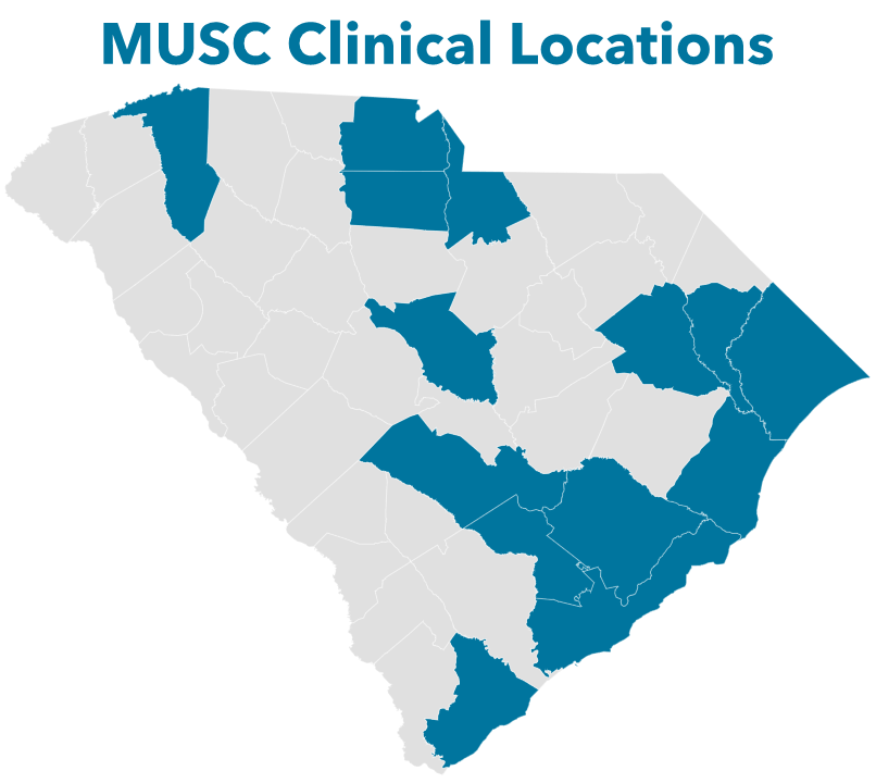 MUSC's clinical locations by county across the state of South Carolina