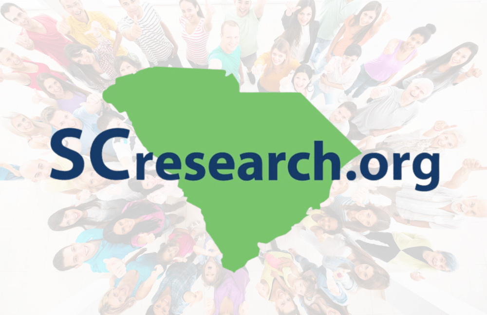SCresearch.org logo over an aerial view of research participants