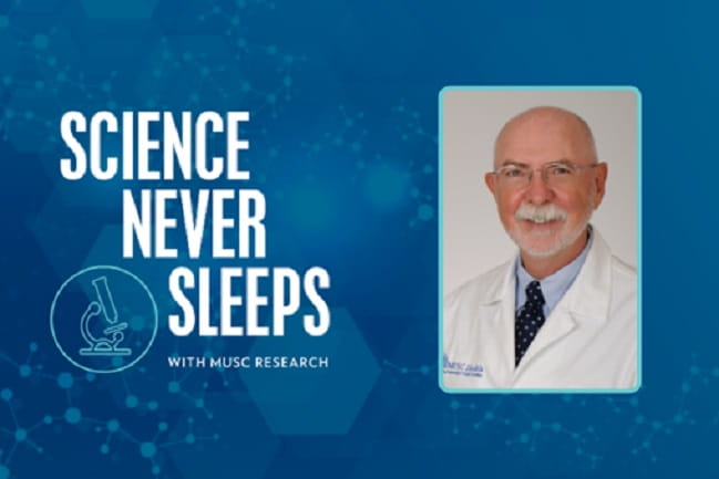 Science Never Sleeps title card with headshot of Kevin Hughes, M.D.